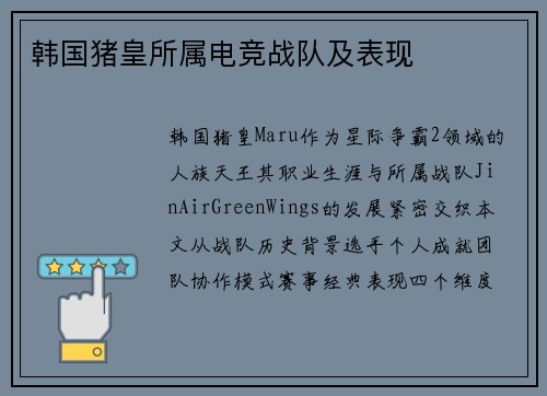 韩国猪皇所属电竞战队及表现