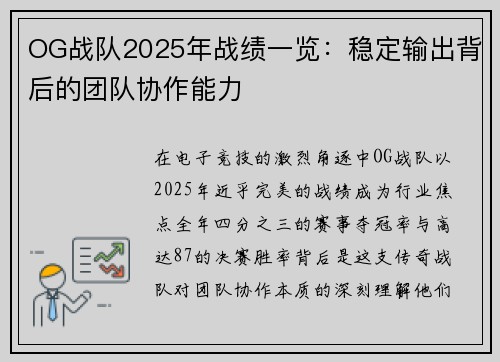 OG战队2025年战绩一览：稳定输出背后的团队协作能力